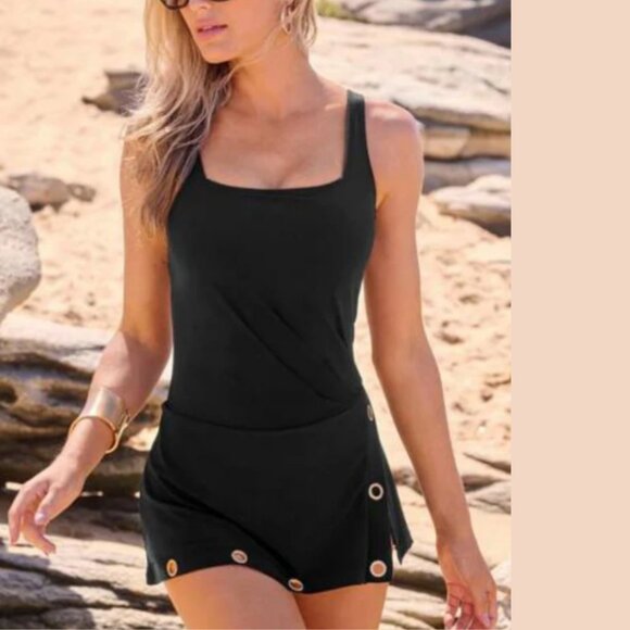 Beyond Control Swim Dress Grommet-Detail Square-Neck NWT Sz 8 - Picture 3 of 16